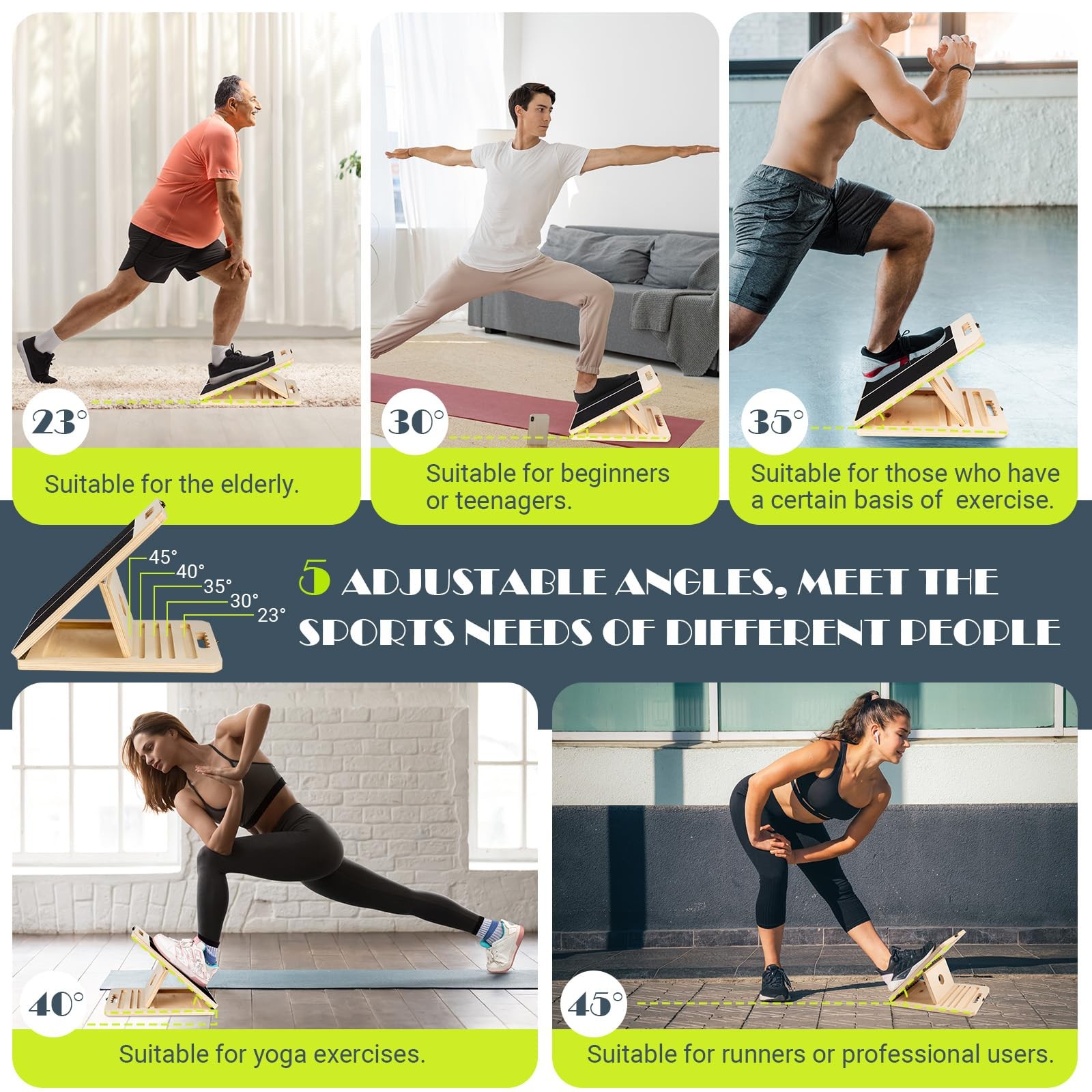Slant Board for Calf Stretching, Adjustable Portable Wooden Incline Board for...