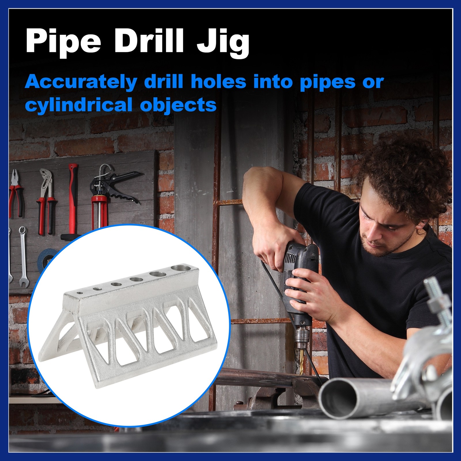 Handheld Pipes Drill Jig for Pipe/ Cylinder Triangle Pipe Drilling Guide Block