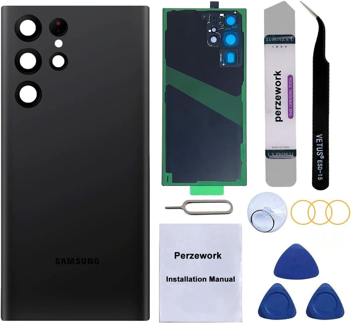 Rear Back Glass Replacement for Samsung Galaxy S22 Ultra 6.8 Phantom Black