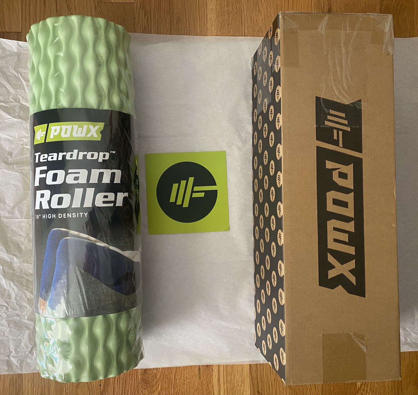 NIB POWX 18” HIGH DENSITY TEARDROP FOAM ROLLER DEEP TISSUE MASSAGER GREEN SEALED
