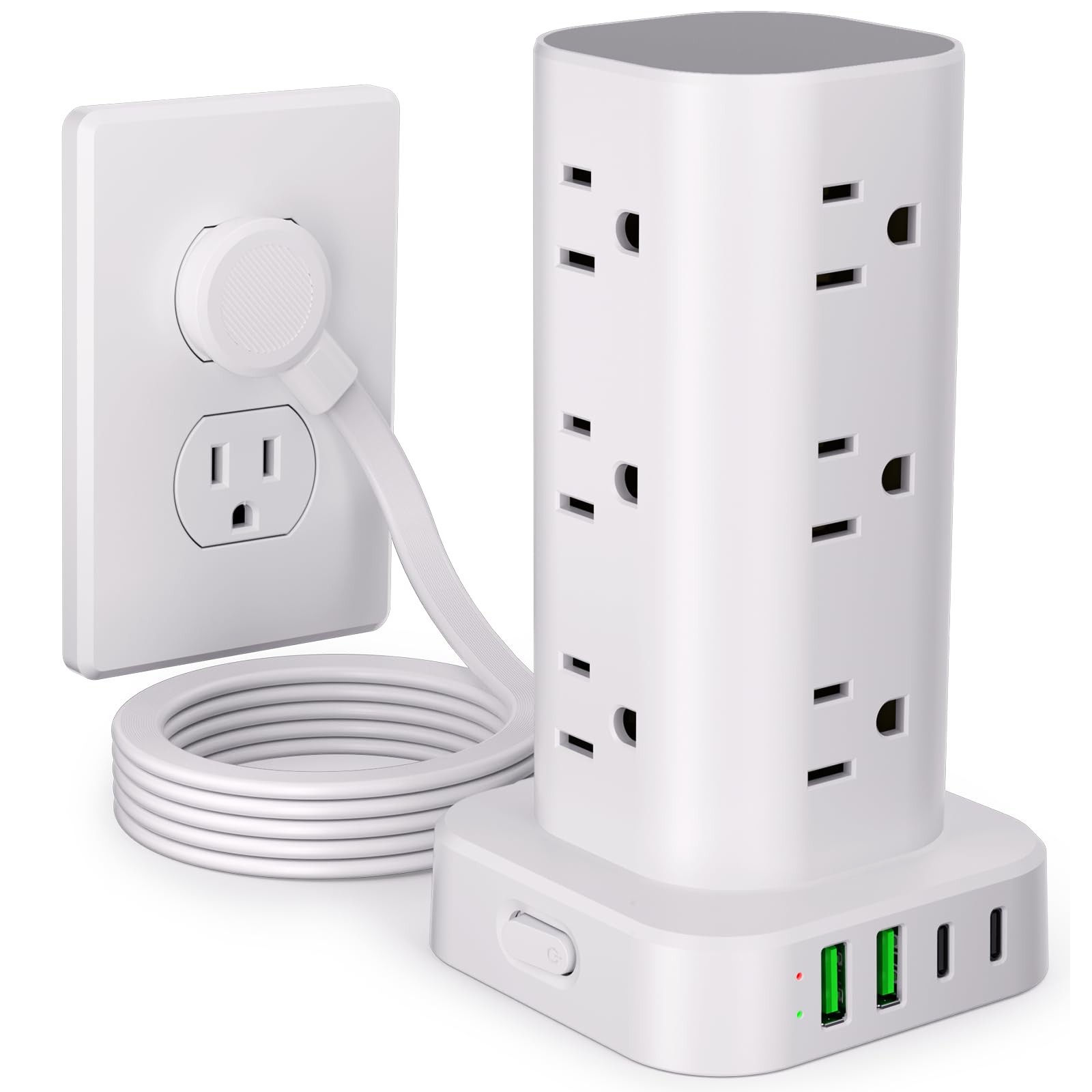 Power Strip Tower with Multiple Outlets, Flat Plug Surge Protector Tower Exte...