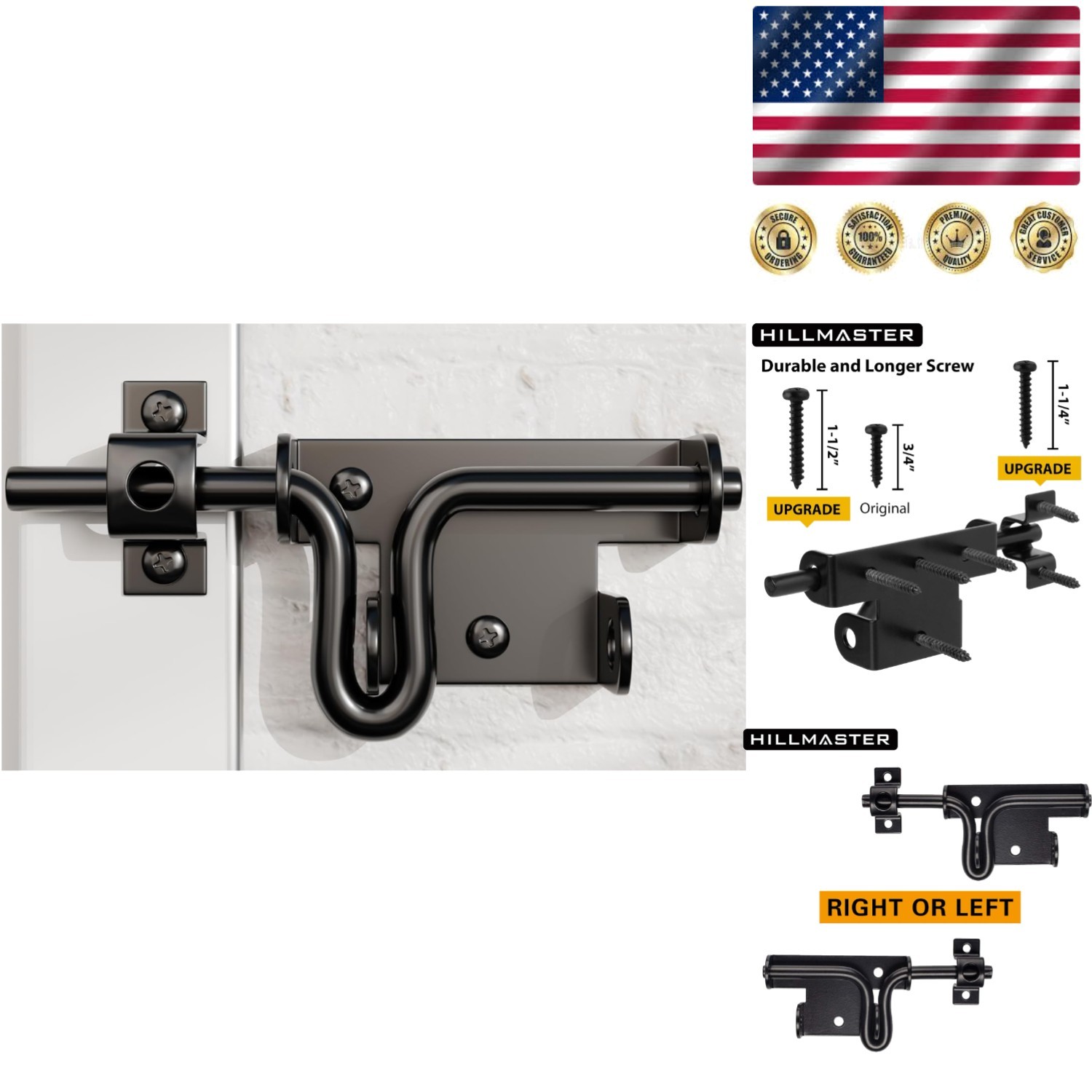 Black Barrel Bolt Gate Latch - Durable, Screw-in Sliding Lock for Secure Homes