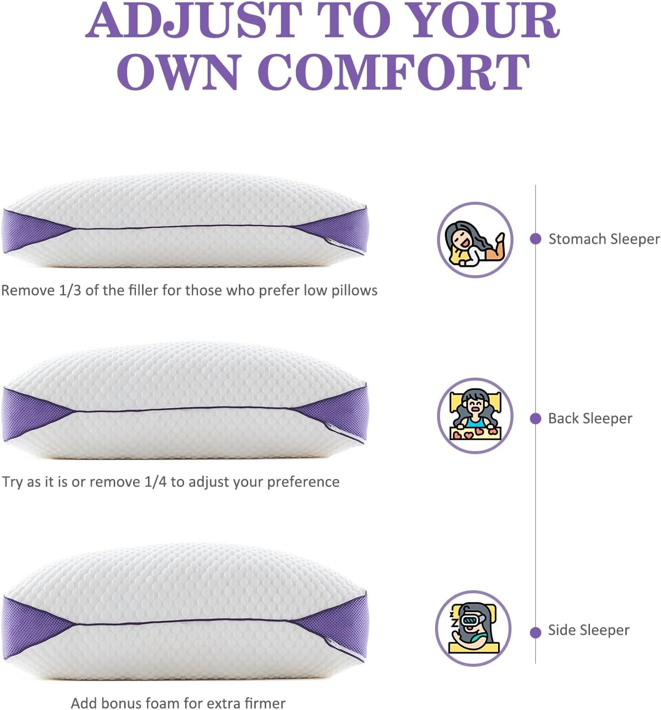 Adjustable Shredded Memory Foam Pillow Queen Size, Cooling Bed