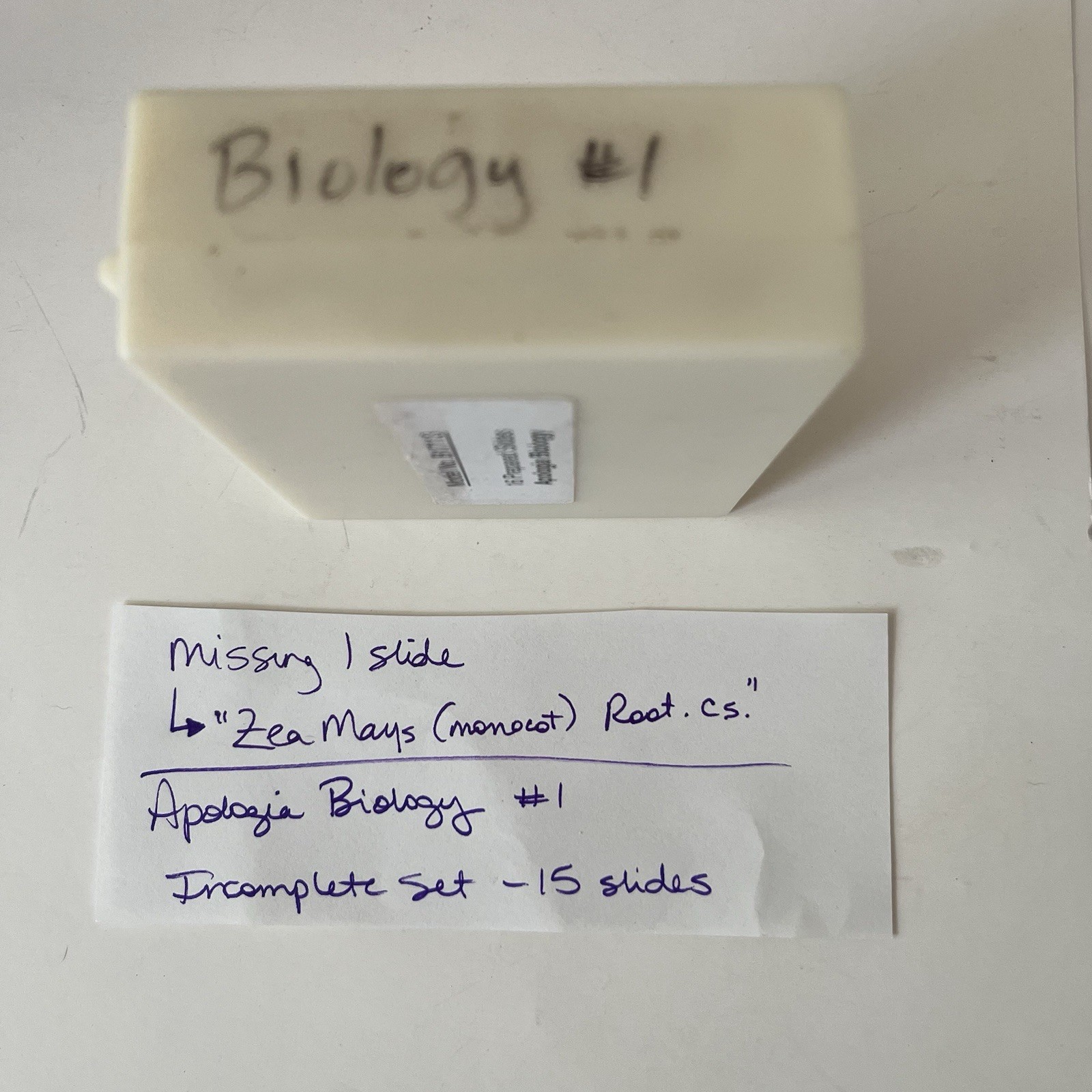 Apologia Biology Microscope Incomplete Slide set 1 & plastic case 15 slides GUC