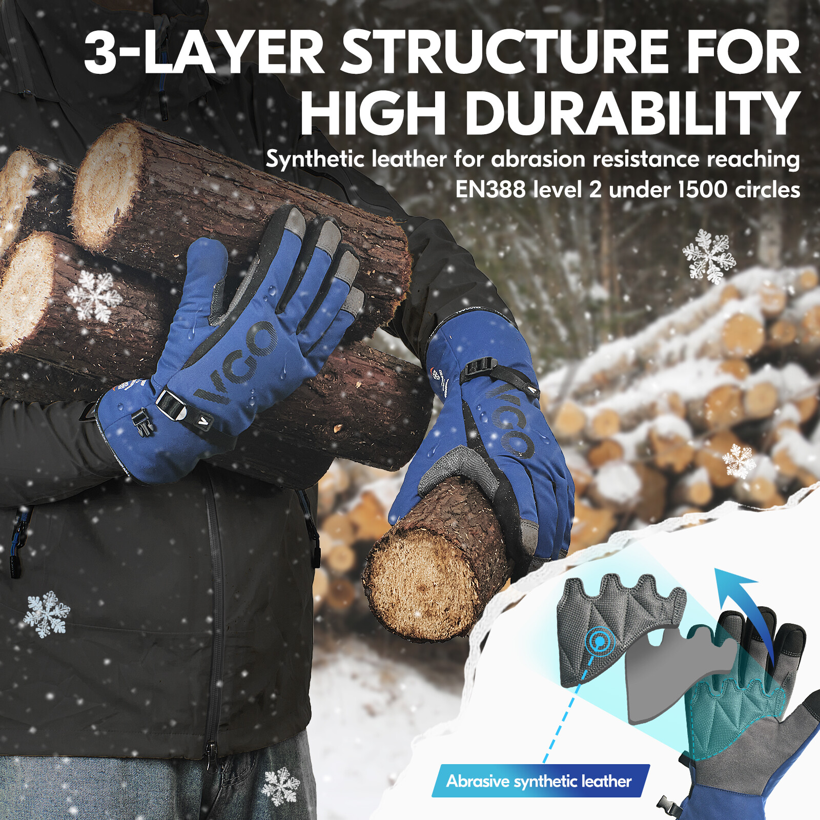 Vgo 1Pairs -4℉ Lined Touchscreen Waterproof Winter Work Gloves (SL7761FLWP-BLU)