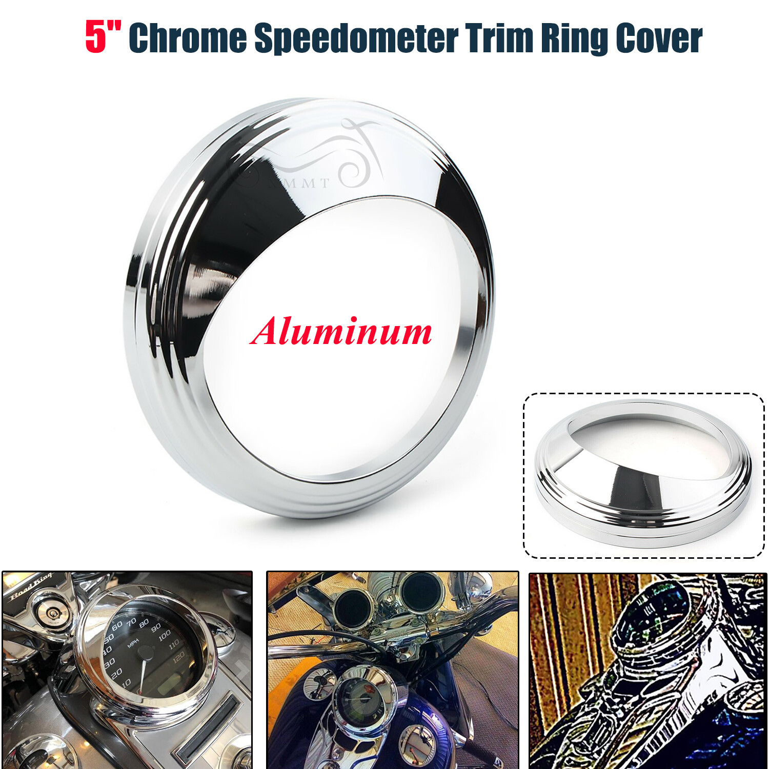 Chrome 5" Speedometer Trim Ring Visor Cover For Harley Dyna Softail XL FLHR FLHT