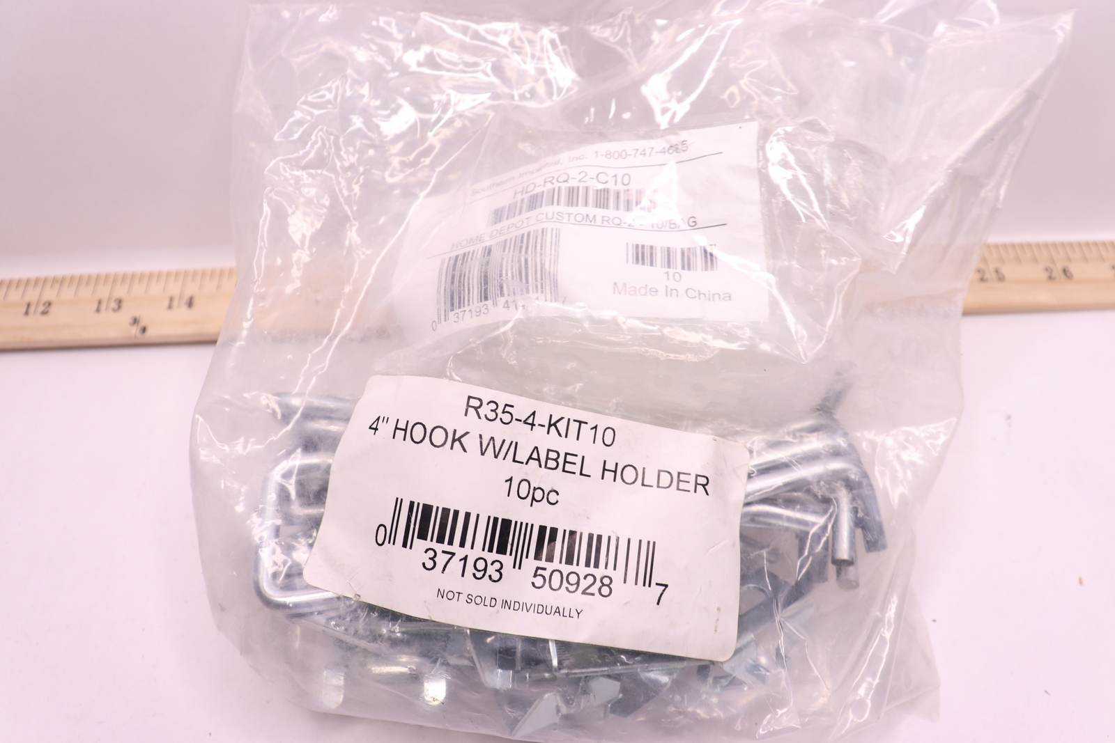 (10-Pk) Hook w/ Label Holder 4" R35-4-KIT10