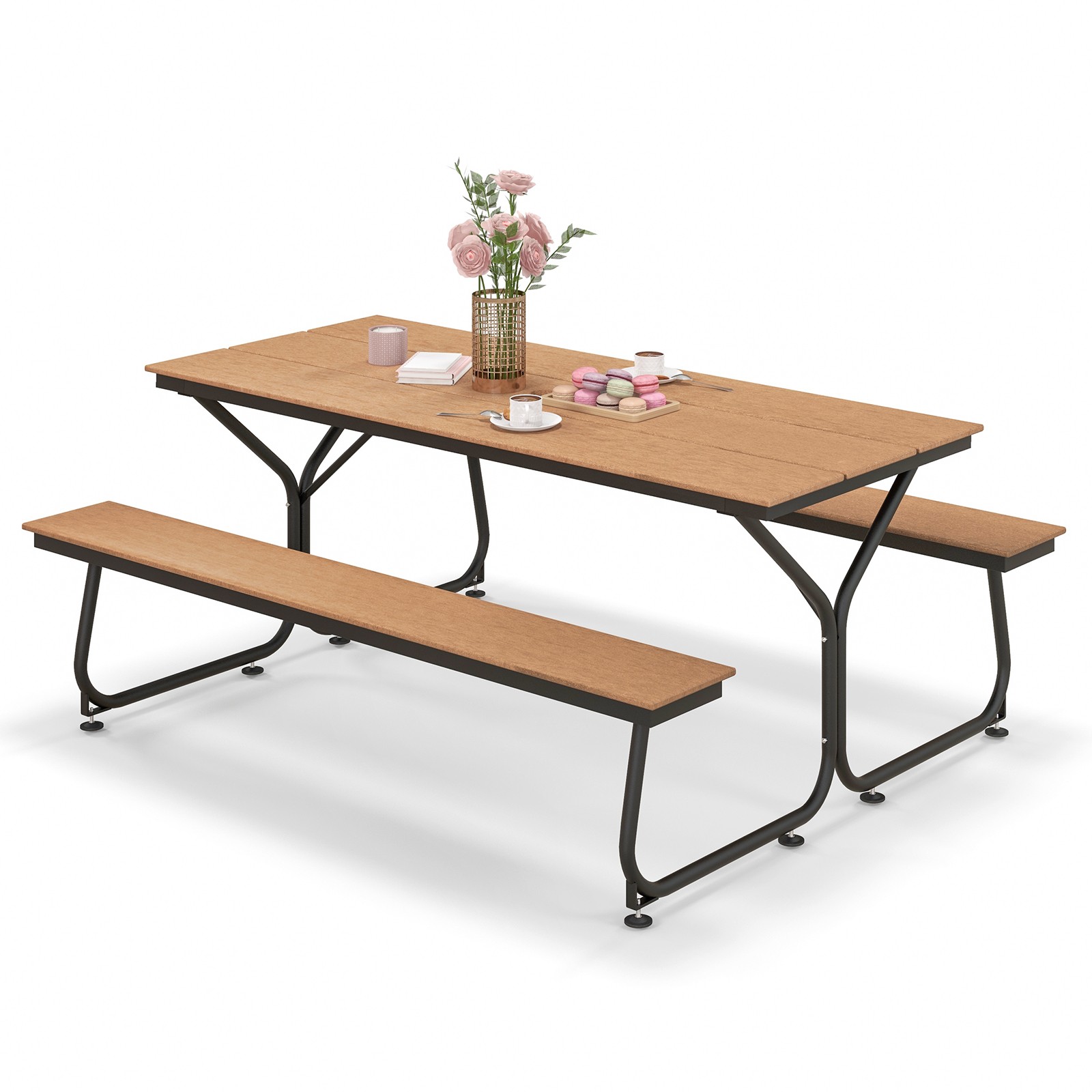 6FT Picnic Table Bench Set Outdoor HDPE Heavy-Duty Table for 6-8 Person Brown