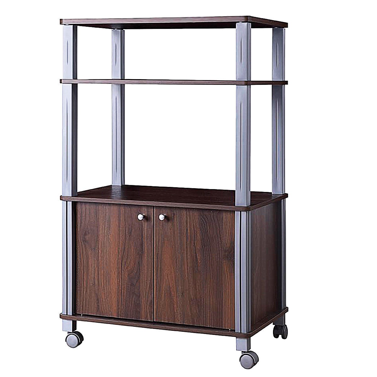 Bakers Rack Microwave Stand Rolling Storage Cart Multi-functional Display Walnut