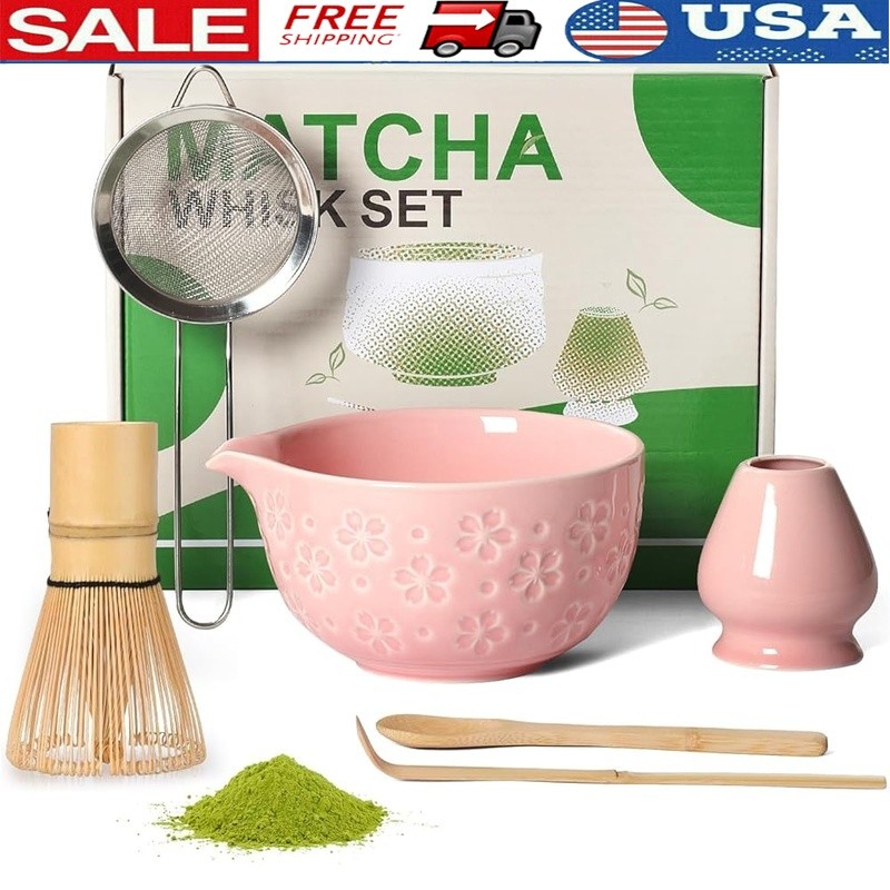 6-in-1 Matcha Tea Set Bamboo Whisk Sifter Bowl Scoop Sifting Spoon Gift New