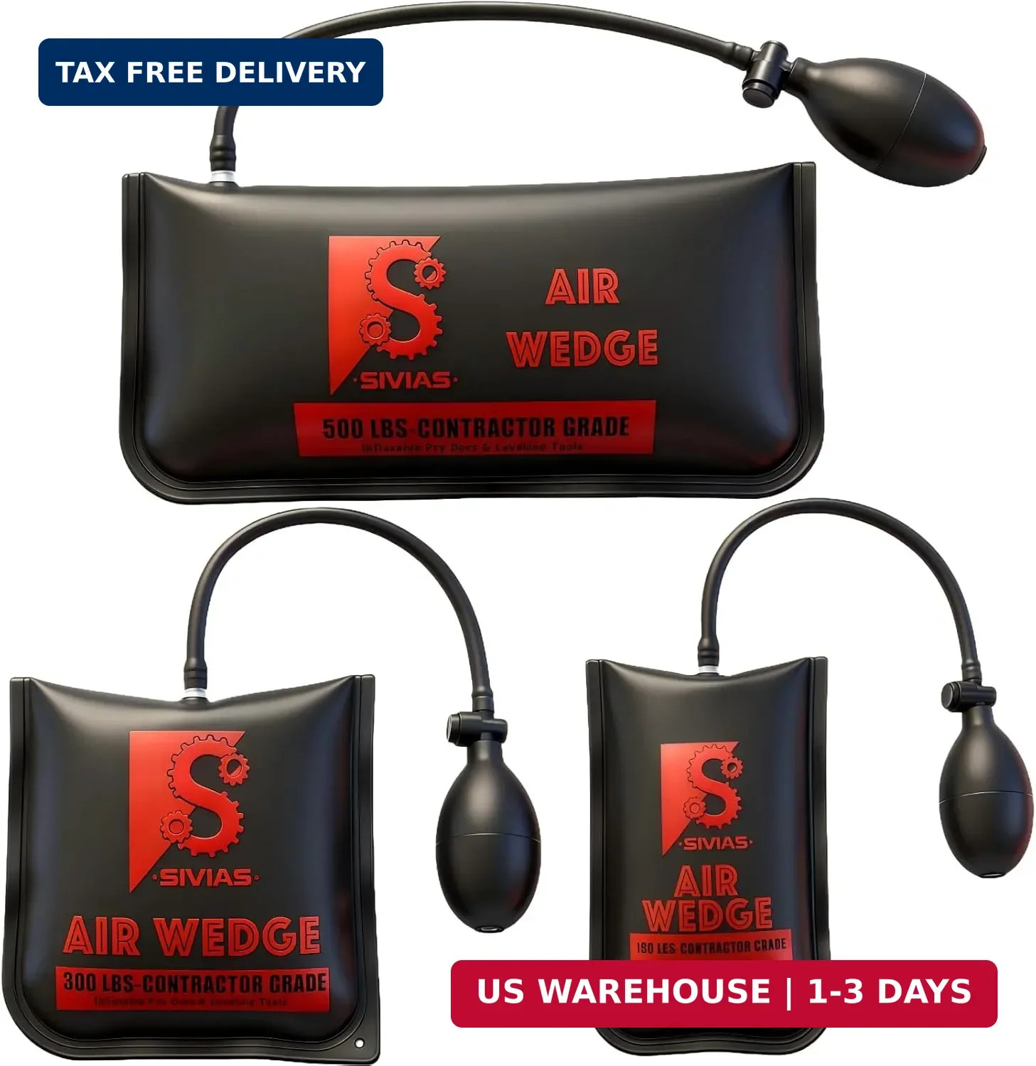 Air Wedge Shim Kit 3 Sizes Inflatable Pump Bags Leveling Alignment Tool 500lb XL