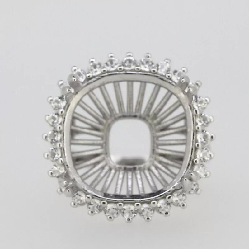 Cushion Shape 10MM Semi Mount Ring 925 Sterling Silver Cocktail Halo Women Ring
