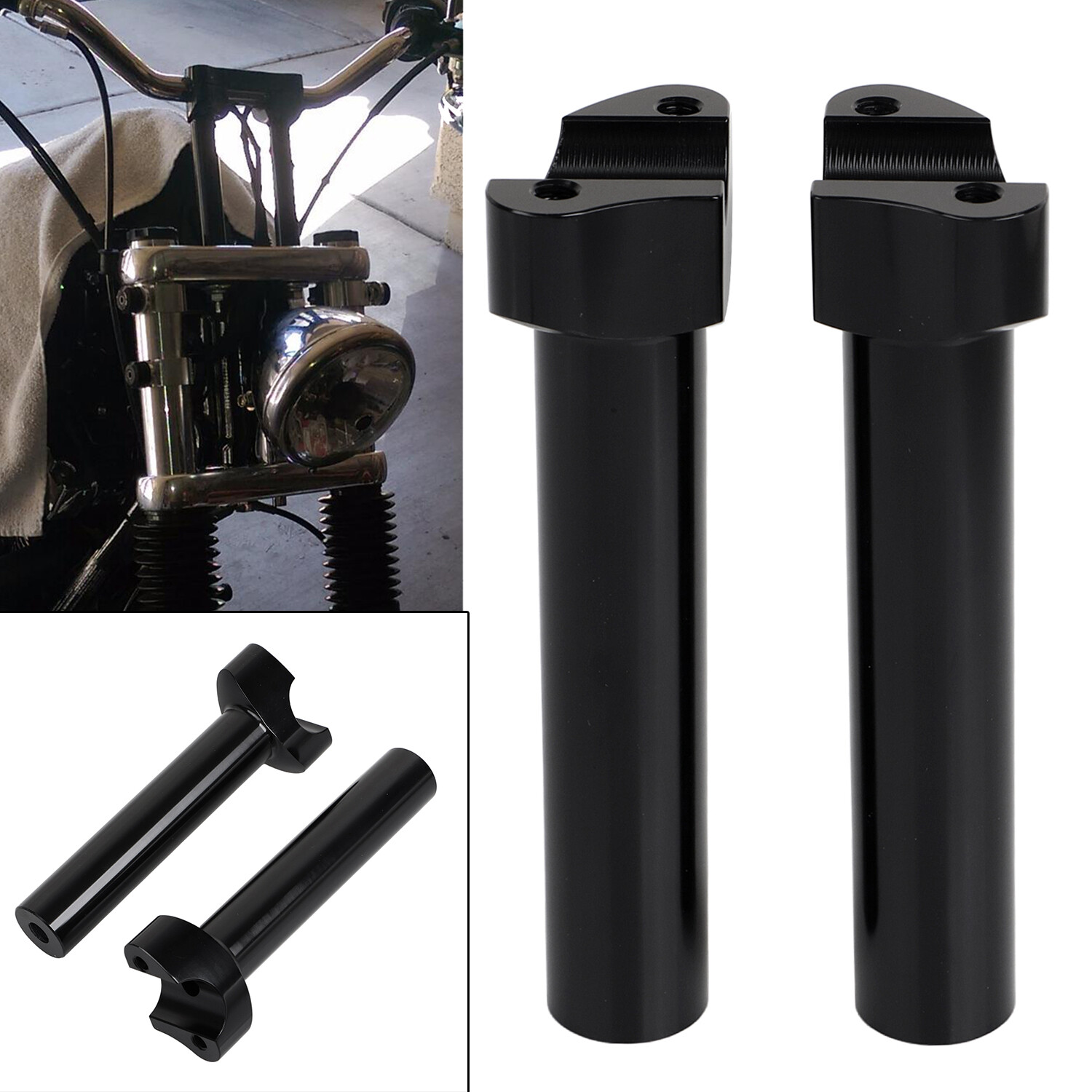Black 6.5" Straight Handlebar Risers For Harley Dyna Road Glide Heritage Softail