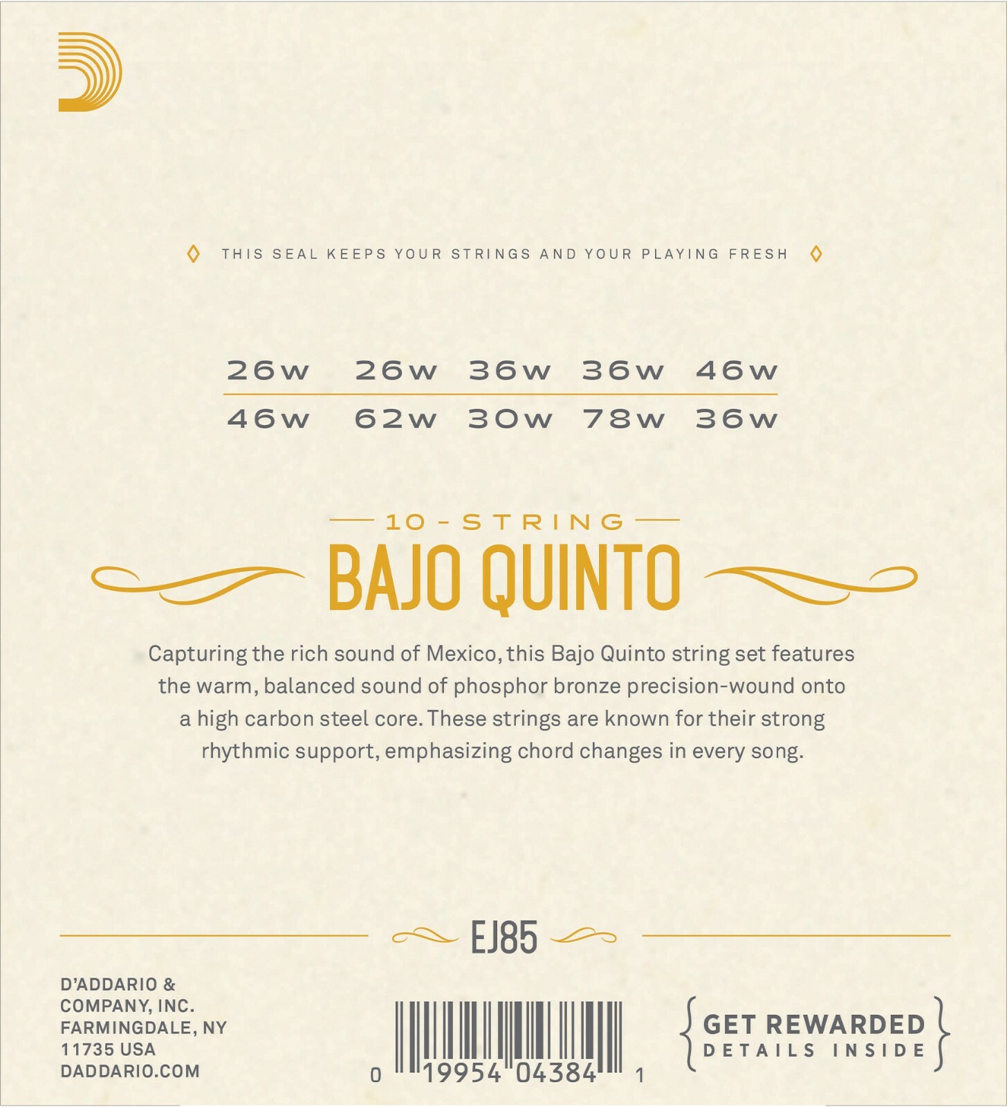 D'Addario Bajo Quinto Strings EJ85 10 String Phosphor Bronze