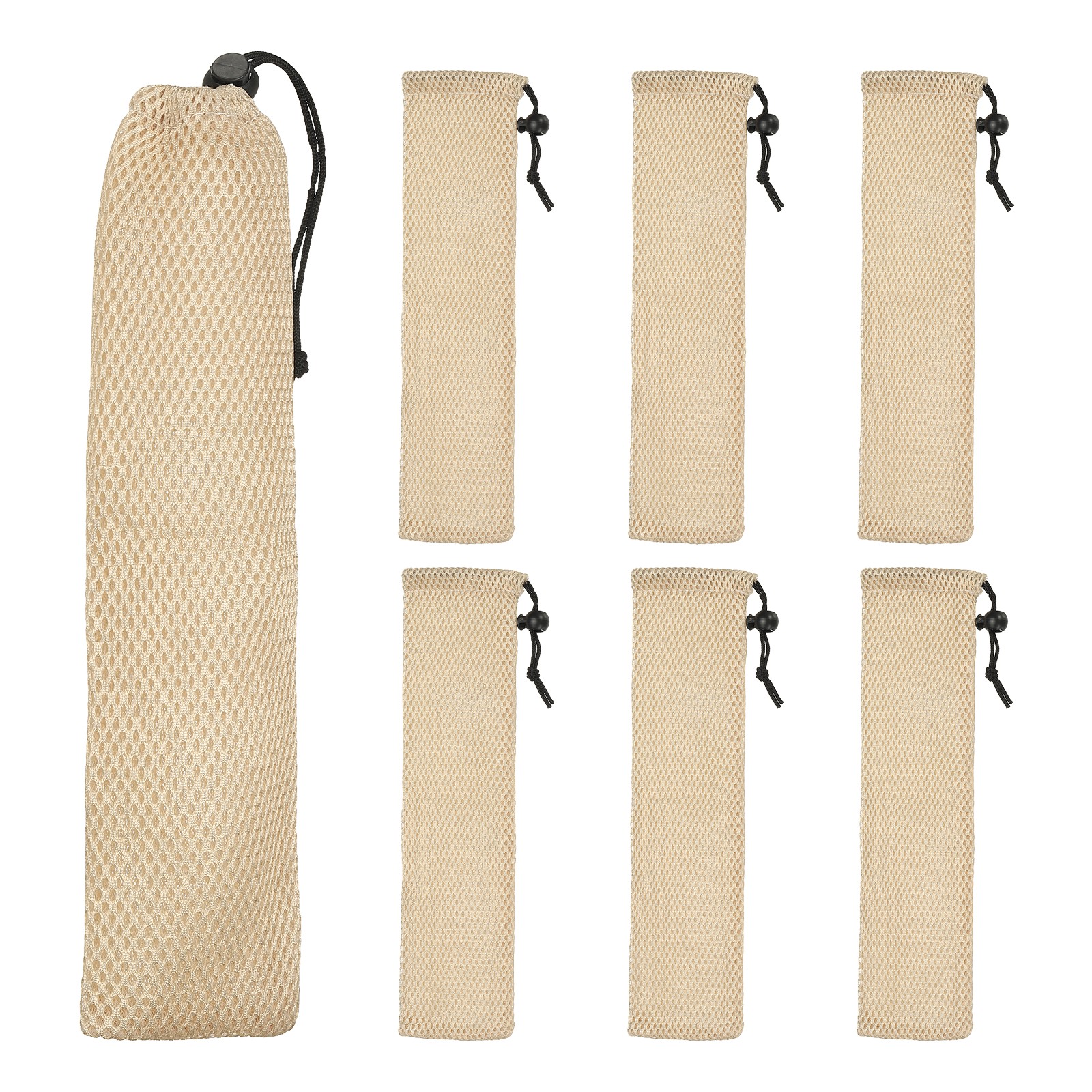 6Pcs Pouch Bag Straw Carrying Cases l & Beige