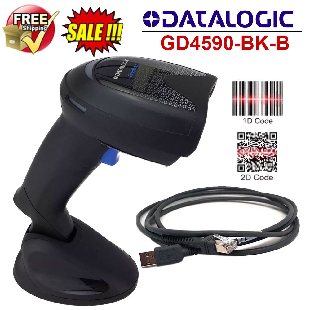 Datalogic Gryphon GD4590 2D QR Code Scanner USB Handheld Barcode Scanner W/ Base