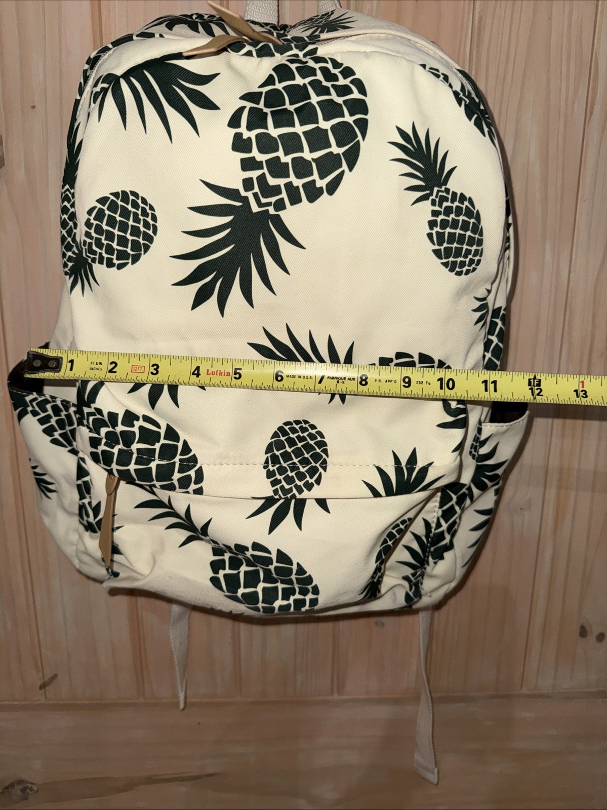 Pineapple Backpack 16" Cream Green Tropical Print Teen Women School Bag