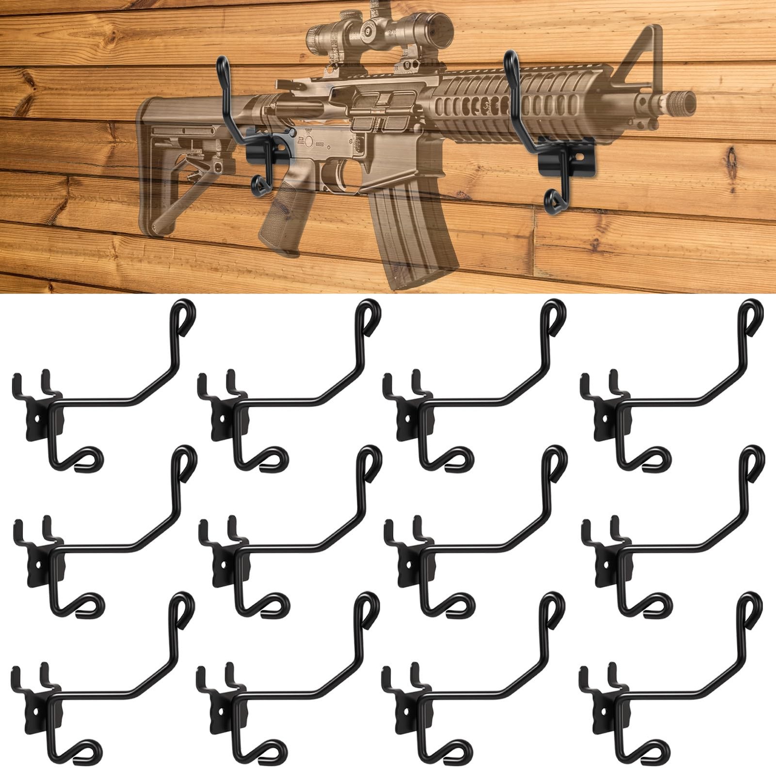 Gun Rack Wall Mount – 12-Pack Vinyl-Coated Steel Hooks for Slatwall, Pegboard &