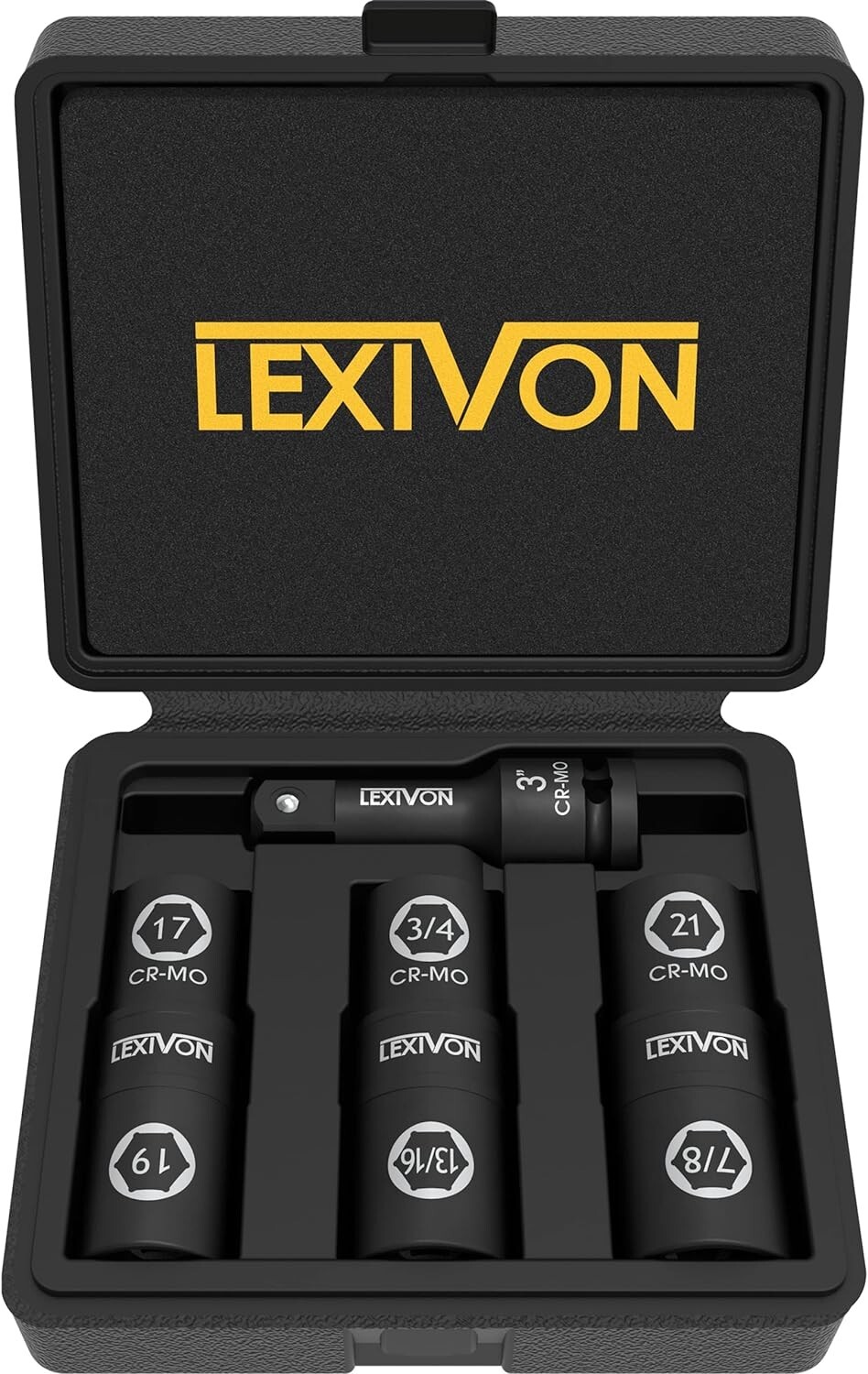 LEXIVON 1/2-Inch Impact Socket Set 6 Total Lug Nut.Innovative Flip Socket LX-111
