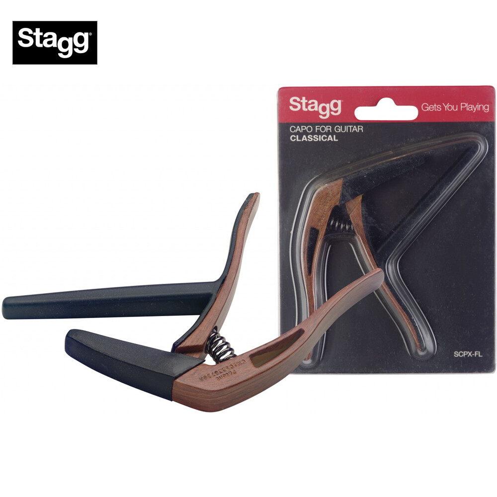 Stagg SCPX-FL DKWOOD Natural Dark Wood Flat Trigger Capo for Classical Guitars