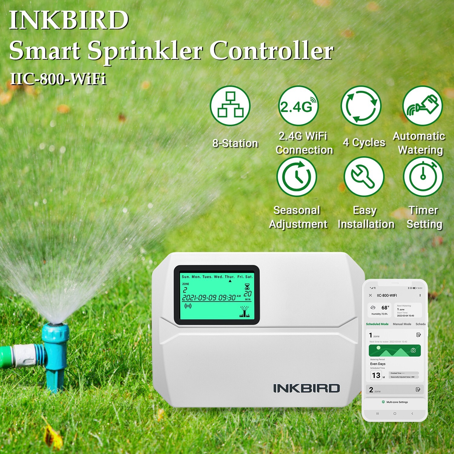 Lawn Smart Sprinkler Controller Watering Timer 8 Stations WiFi Irrigation System