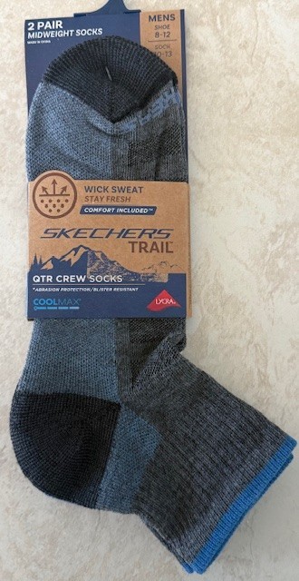 Sketchers Socks Mens Trail 2 Pairs Size 8-12 Quarter Crew Free Shipping