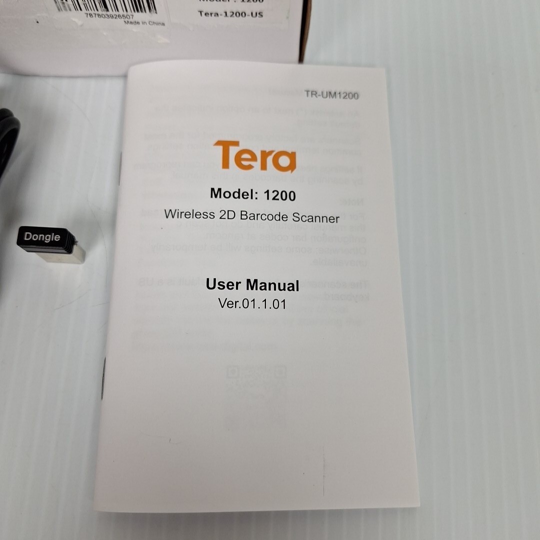 Tera Model 1200 Mini Portable Barcode Scanner - USB, Plug & Play, Dongle, Manual