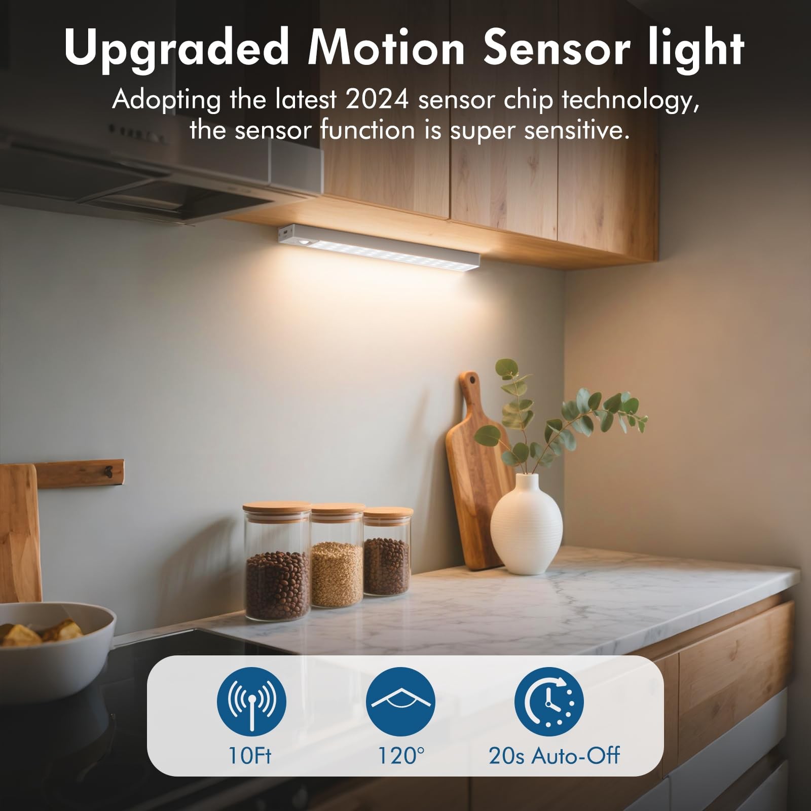 Under Cabinet Lighting 1800Mah Long Battery Life,2 Pack Dimmable Motion Sensor L
