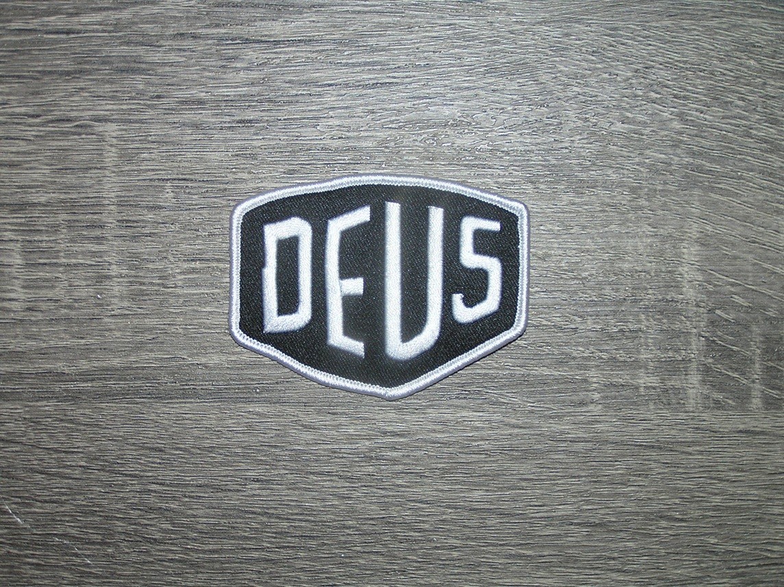 DEUS Motorcycle Black /White Embroidered Iron On Patch 3" x 2.25"