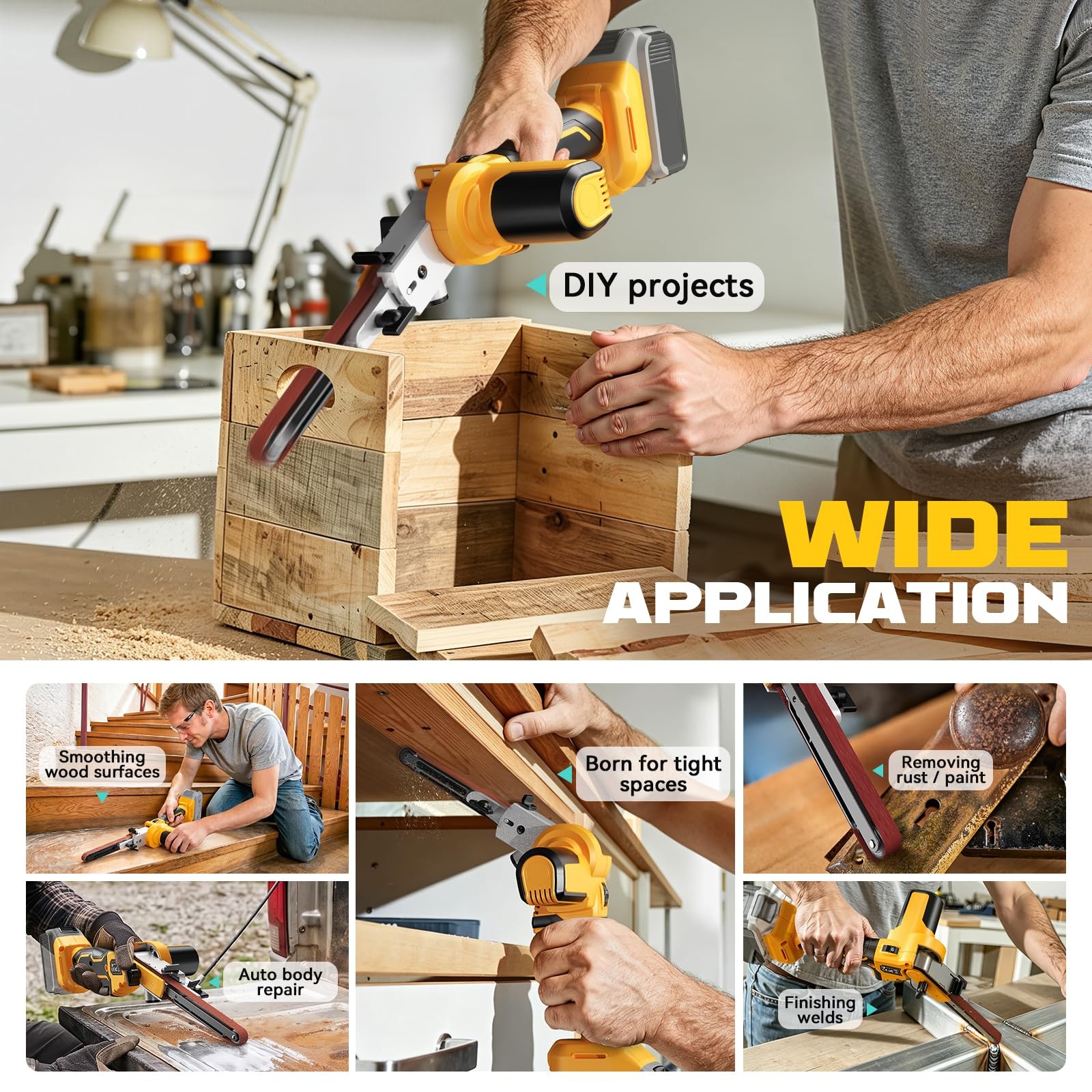 Cordless Belt Sander Compatible with Dewalt Battery Tool Only 100° adjustable...