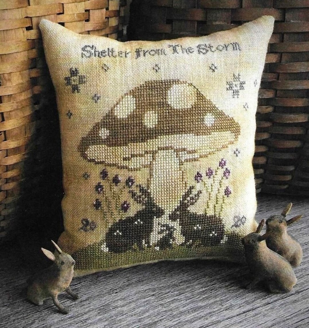 Shelter From The Storm Pinkeep Cushion Cross Stitch Pattern Primitive Garden