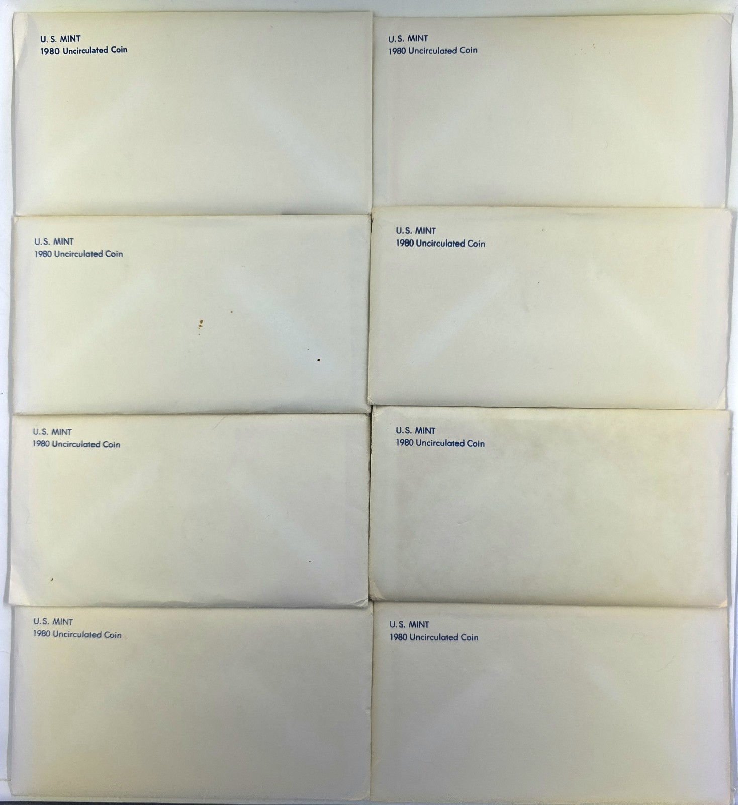 1980 Lot of  8 Mint Uncirculated Sets P&D 13 Coins Per Set OGP Envelopes 3 SBA