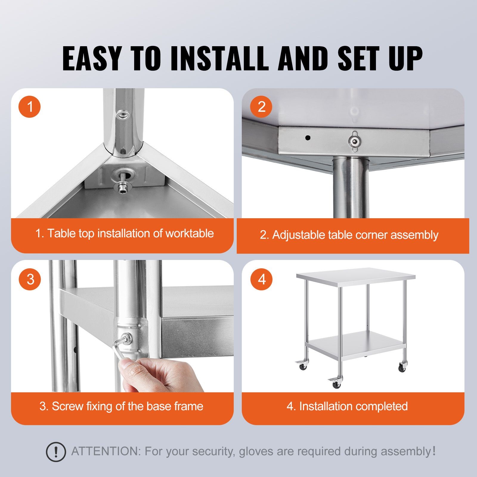 30x18x38in Stainless Steel Work Table with 3 Adjustable Levels