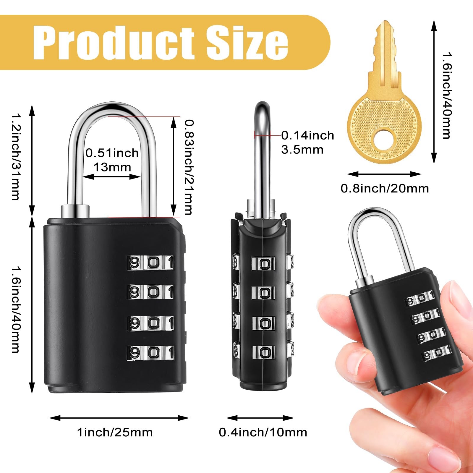 Kenning Combination Padlock 4 Digit Combination Lock Keys Locker Resetable