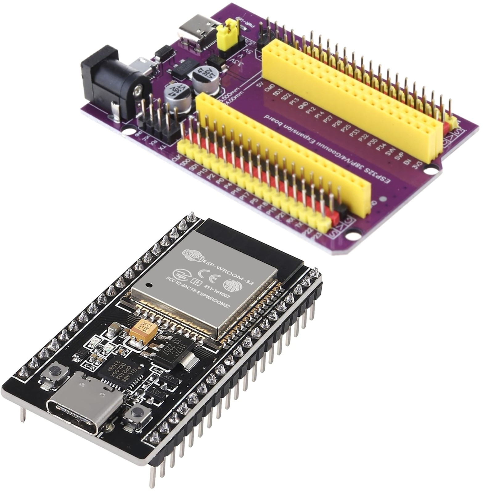 ESP32 Development Board with USB Type-C and CP2102 + 38-Pin Expansion Board, ...