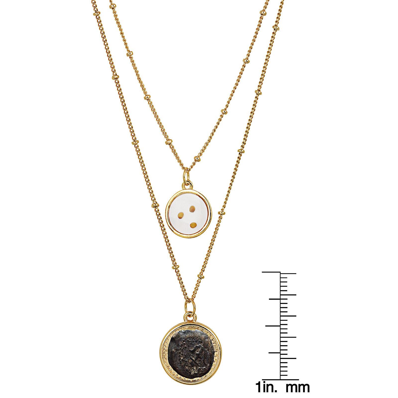 Double Chain Necklace Widow's Mite Coin Pendant - Mustard Seed Charm | Saturn