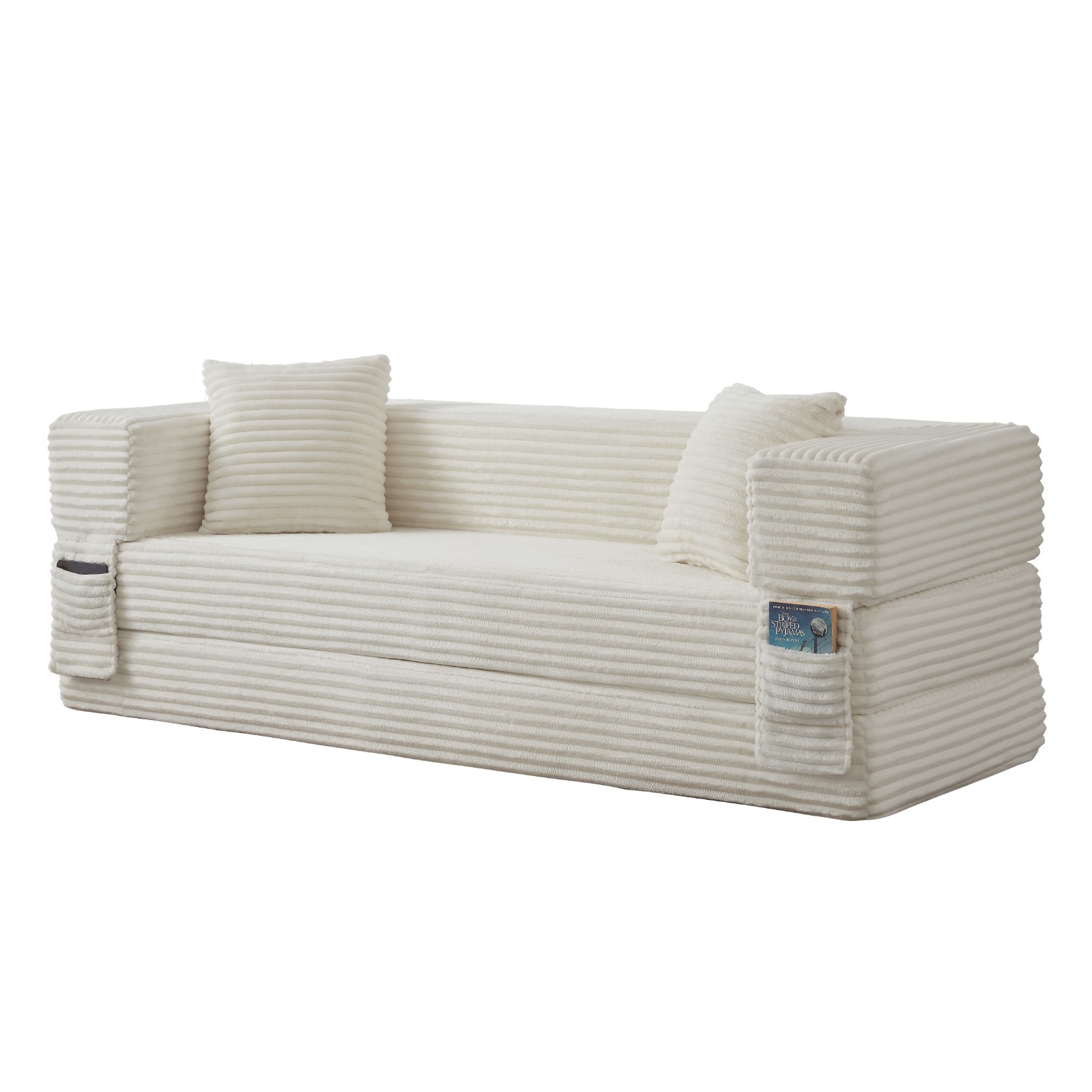 Stylish Convertible Cord Sofa Bed with Unique Two-Tier Design