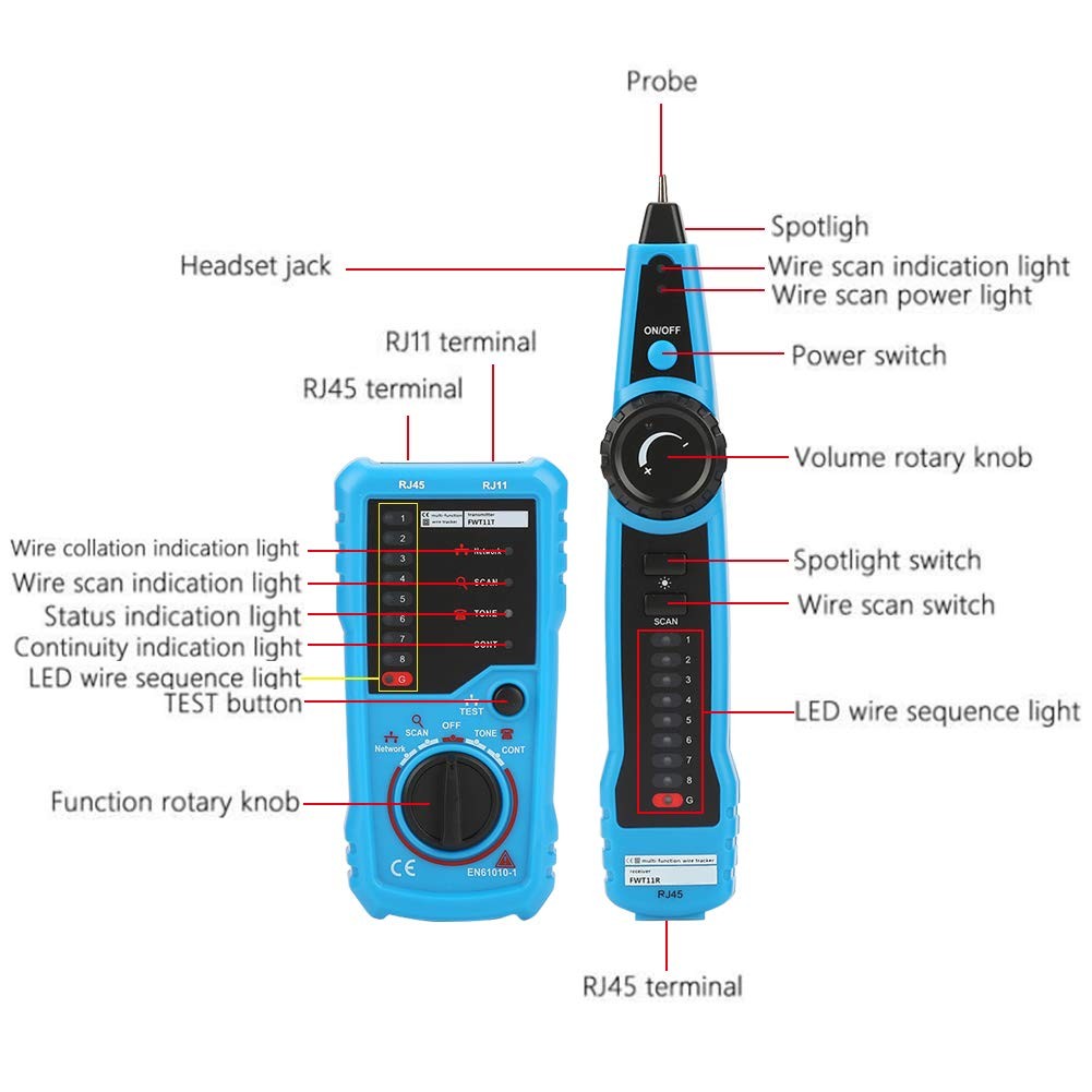 Cable Tracker, FWT11 RJ11 RJ45 Cable Tester Line Finder Multifunction Cable...