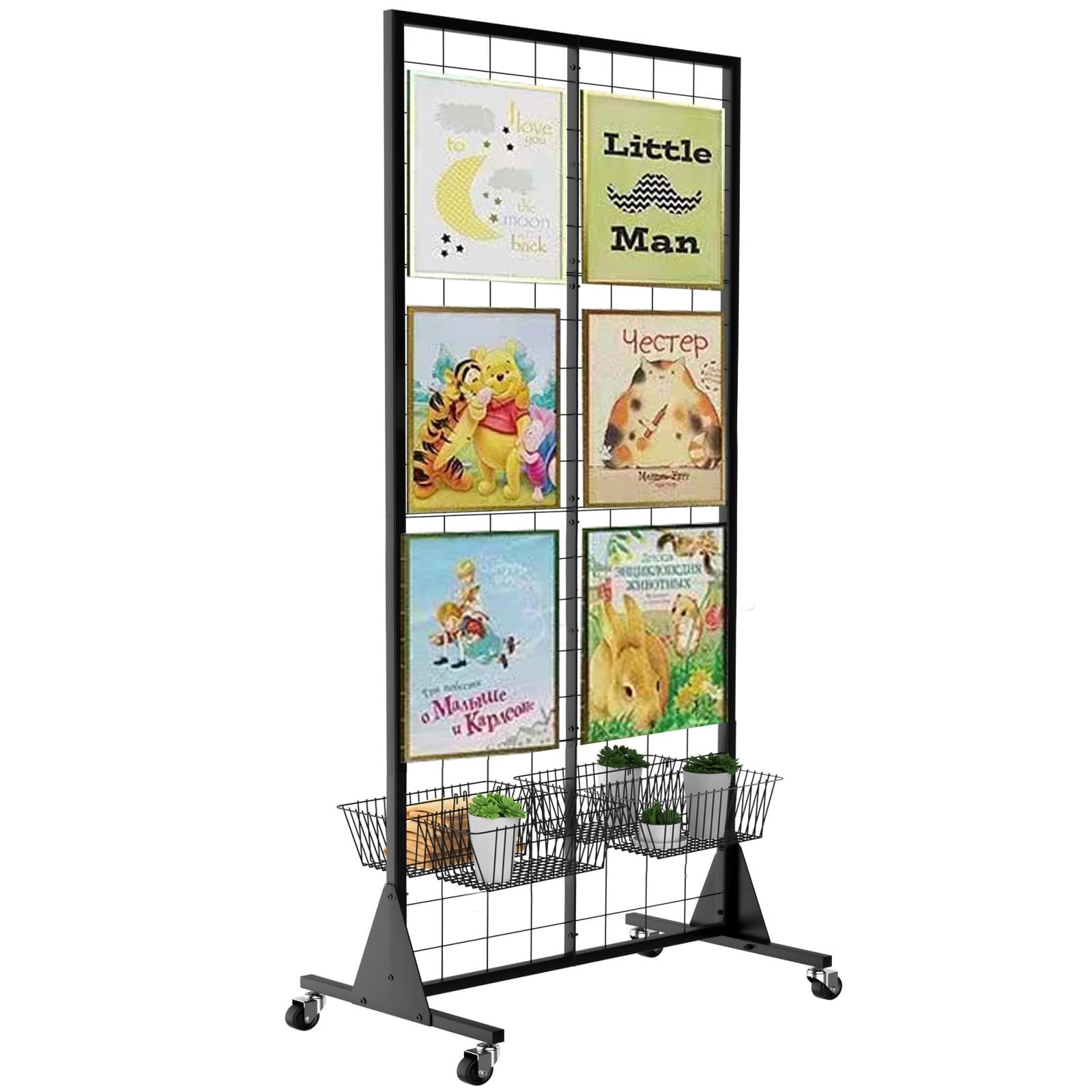 Gridwall Panel Display Stand, 2'x5.5' Heavy Duty Floor Standing Rack with Det...
