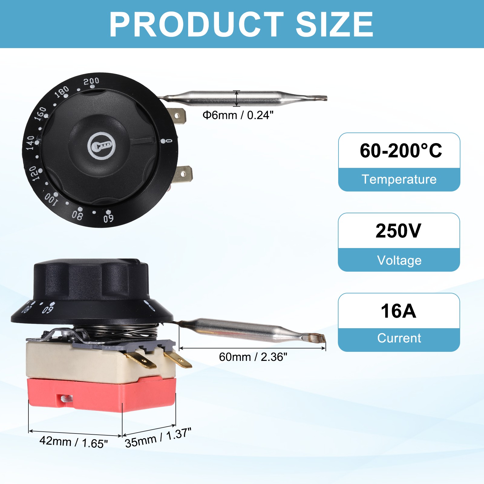 2pcs Temperature Control Switch 250V 16A 60-200°C Capillary Thermostat