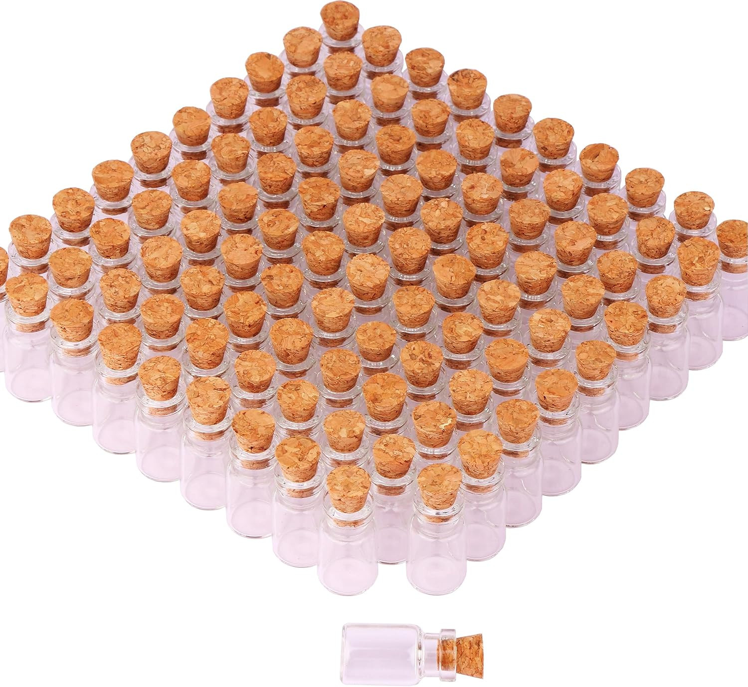 100Pcs 1Ml Small Mini Glass Bottles Jars with Cork Stoppers Tiny Vials