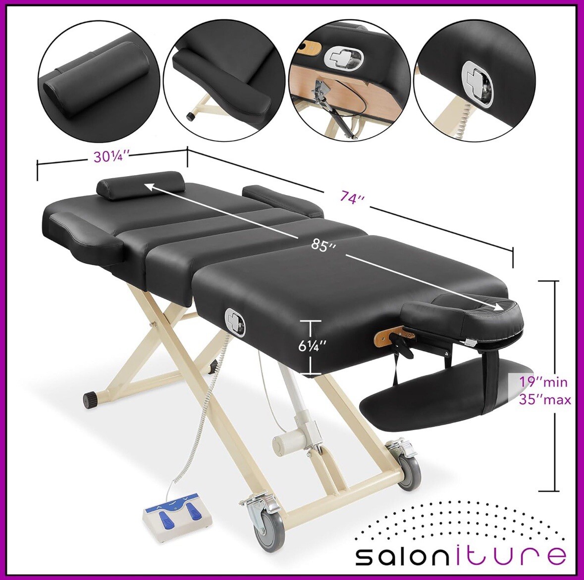 Professional Adjustable 4-Section Electric Lift Massage Table with Handrests