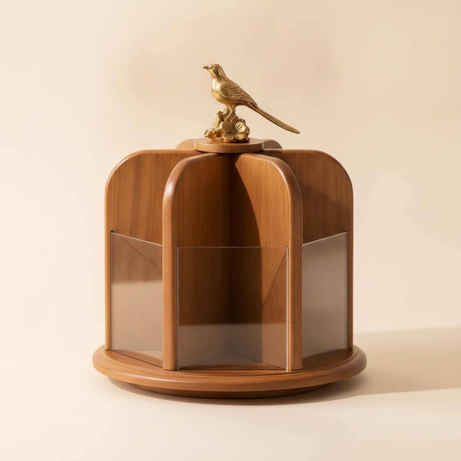 Rotating Makeup Organizer Tabletop Makeup Turntable with Bird Decoration
