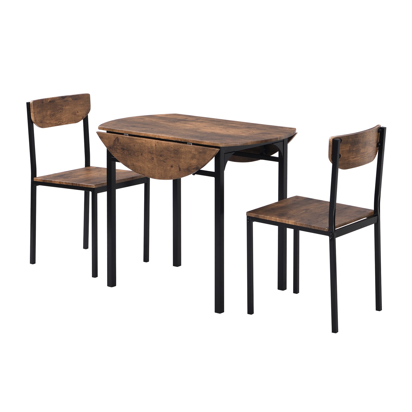 Modern 3-Piece Round Dining Table Set with Drop Leaf and 2 Chairs for Small