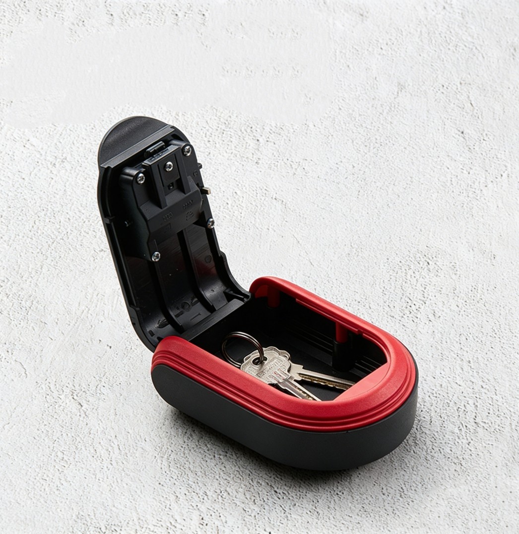 Red ABS Plastic 4 Digit Combination Lock Box Wall Mount Key Storage Safe Box