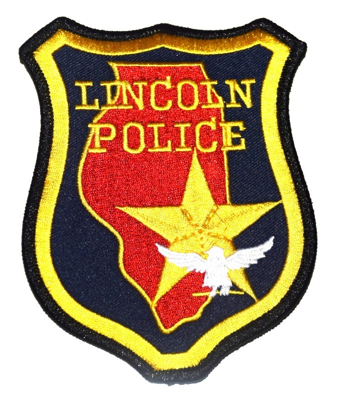 LINCOLN ILLINOIS IL Police Patch STATE SHAPE OUTLINE CITY STAR SILVER EAGLE 0J3