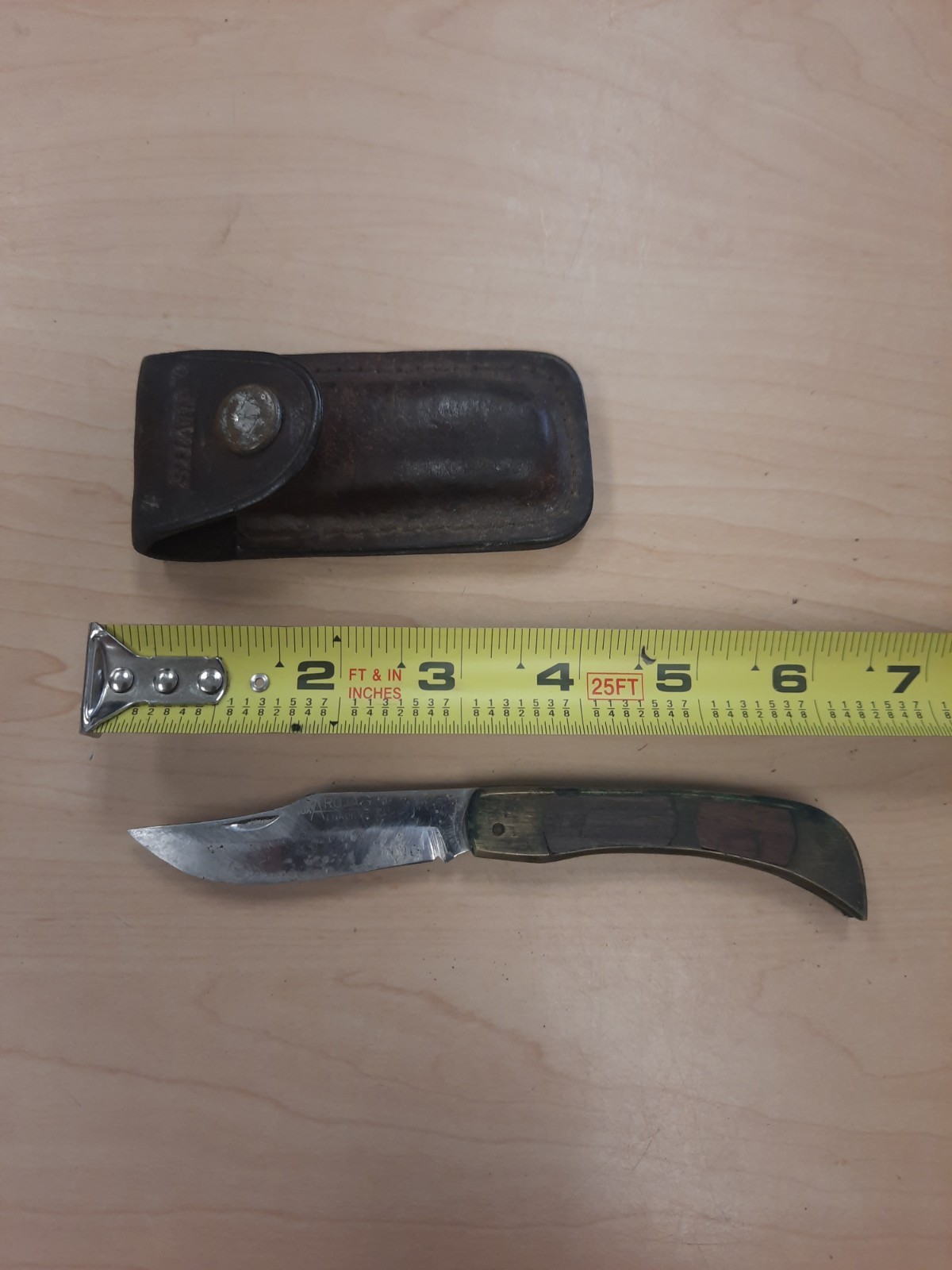 Sharpe/Arojas(?) Pocket Knife 6in 70s 80s With Belt Carrying Case
