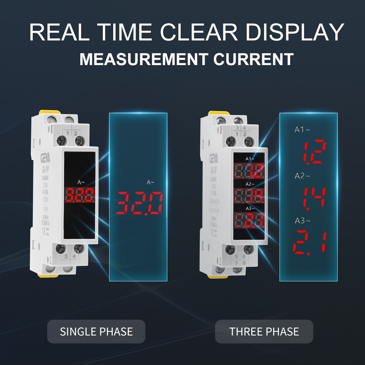 GEYA Single Three Phase Modular Current Meter LED Display AC 0A-100A 80V-500V
