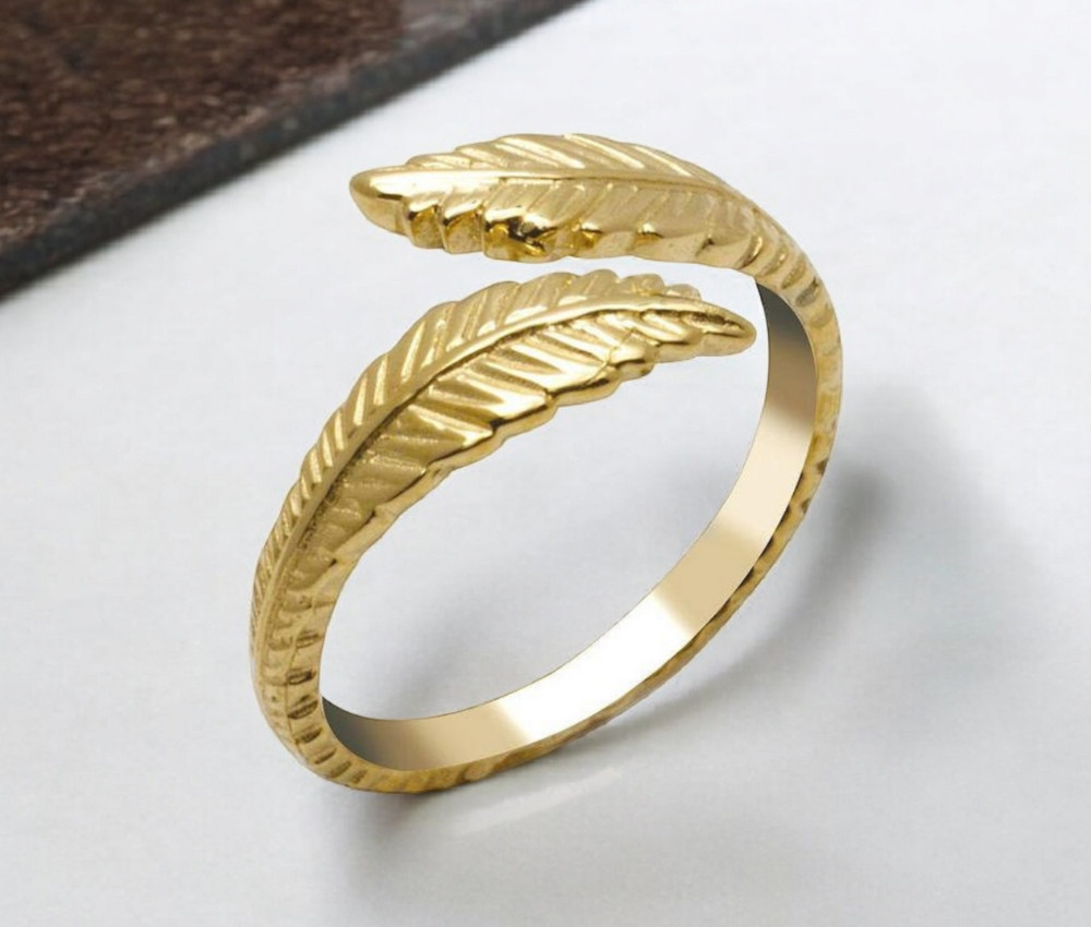 Solid 10K Gold or Sterling Silver Textured Feather Adjustable Toe Ring, feather