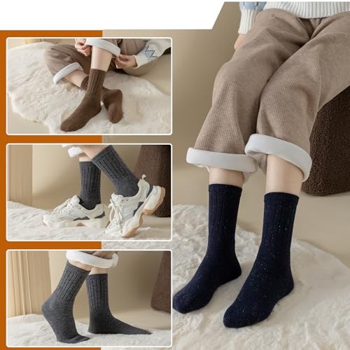 Trifabricy Wool Socks for Women - Winter Warm Thick Solid D- 5 Pairs,6-10